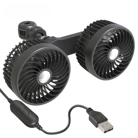 Ventilatore da auto a doppia testa — Ricaricabile e orientabile