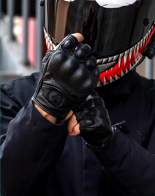 Gants Moto Demi-Doigts En Cuir PU – Style Biker Rétro & Respirants Été