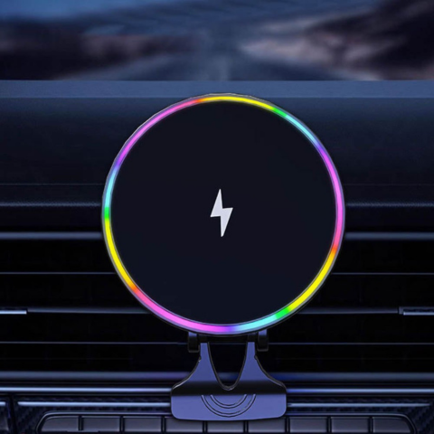 Car Phone Holder – Wireless Charging and LED Lighting 