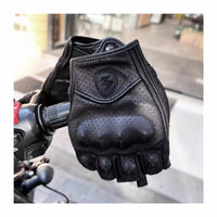 Rukavice na motorku s polovičními prsty z PU kůže – Retro biker styl & prodyšné léto 